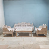 Indian Furniture Classic Hand Carved Traditional Sofa Set With Center Table D1
